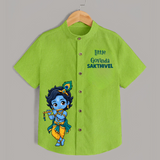 Little Krishna Butter Delight Illustration Printed Shirt - LIME GREEN - 0 - 6 Months Old (Chest 23")