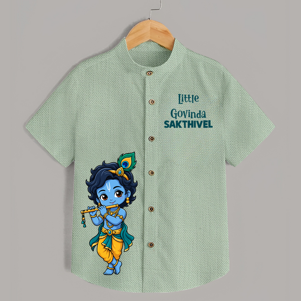 Little Krishna Butter Delight Illustration Printed Shirt - MINT GREEN - 0 - 6 Months Old (Chest 23")