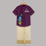 Little Krishna Butter Delight Illustration Printed Shirt and Dhoti - GRAPE - 0 - 6 Months Old (Chest-23") (Dhoti length-14")