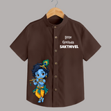 Little Krishna Butter Delight Illustration Printed Shirt - CHOCOLATE BROWN - 0 - 6 Months Old (Chest 23")