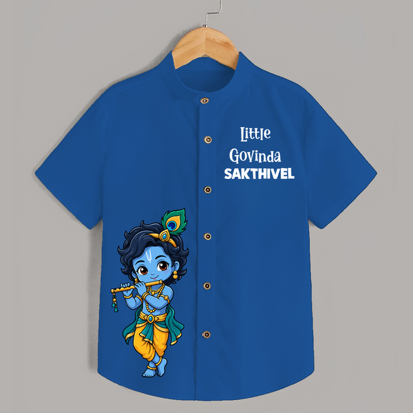 Little Krishna Butter Delight Illustration Printed Shirt - COBALT BLUE - 0 - 6 Months Old (Chest 23")