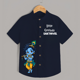 Little Krishna Butter Delight Illustration Printed Shirt - NAVY BLUE - 0 - 6 Months Old (Chest 23")