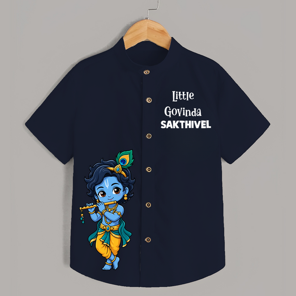 Little Krishna Butter Delight Illustration Printed Shirt - NAVY BLUE - 0 - 6 Months Old (Chest 23")