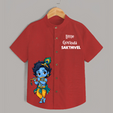 Little Krishna Butter Delight Illustration Printed Shirt - RED - 0 - 6 Months Old (Chest 23")