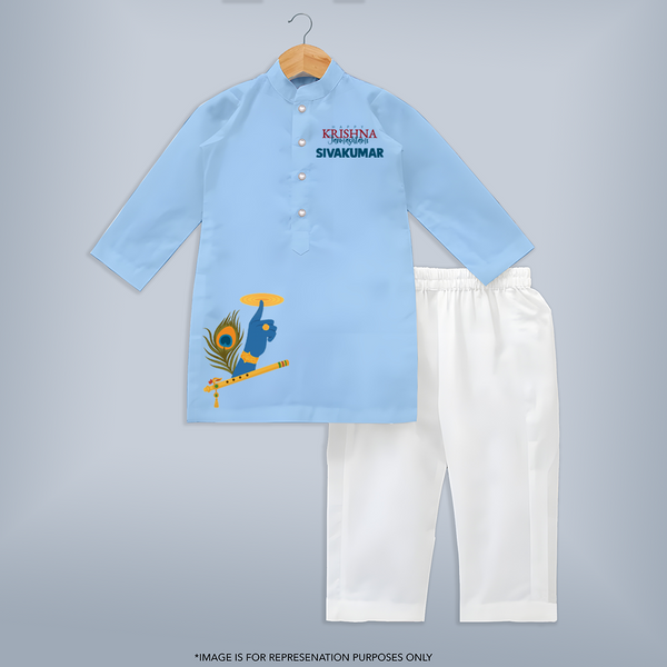 Little Govinda Flute Player Printed Kurta - BABY BLUE - 3 - 6 Months Old (Chest 24", Kurta Length 14'', Waist 19", Pant Length 14")