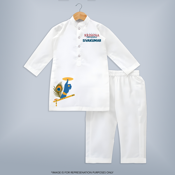 Little Govinda Flute Player Printed Kurta - WHITE - 3 - 6 Months Old (Chest 24", Kurta Length 14'', Waist 19", Pant Length 14")