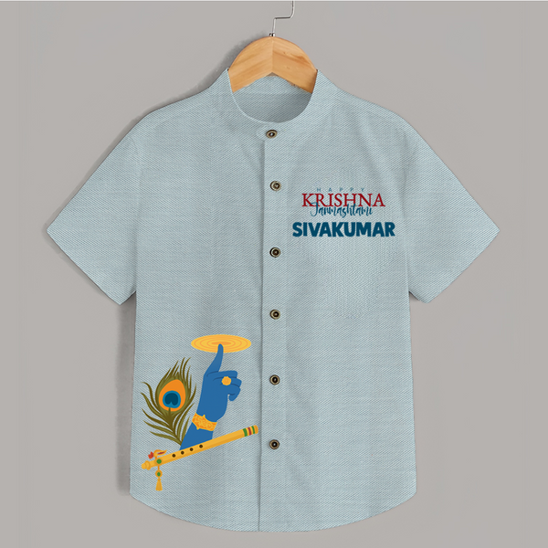 Little Govinda Flute Player Printed Shirt - ARCTIC BLUE - 0 - 6 Months Old (Chest 23")