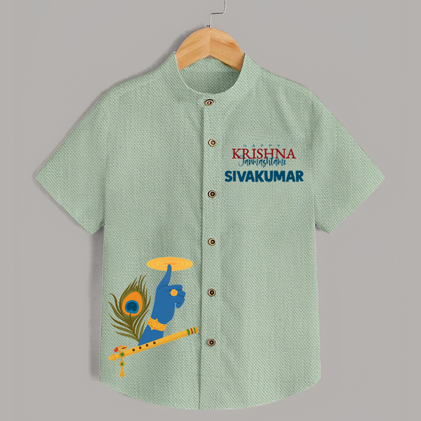 Little Govinda Flute Player Printed Shirt - MINT GREEN - 0 - 6 Months Old (Chest 23")