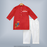 Little Govinda Flute Player Printed Kurta - RED - 3 - 6 Months Old (Chest 24", Kurta Length 14'', Waist 19", Pant Length 14")