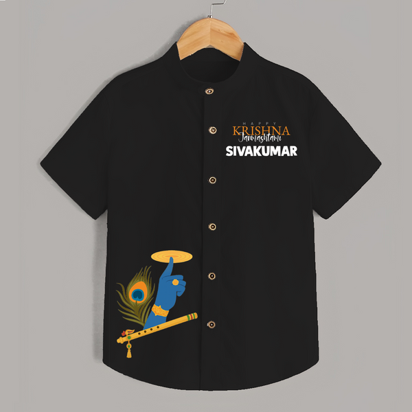 Little Govinda Flute Player Printed Shirt - BLACK - 0 - 6 Months Old (Chest 23")