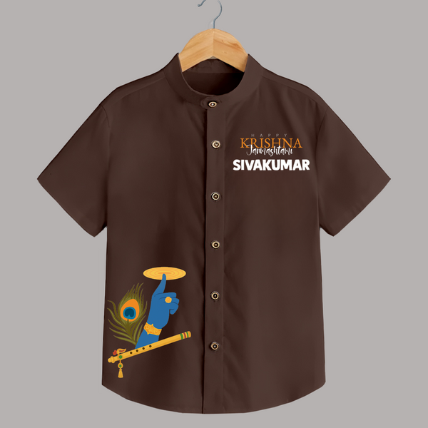 Little Govinda Flute Player Printed Shirt - CHOCOLATE BROWN - 0 - 6 Months Old (Chest 23")