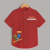Little Govinda Flute Player Printed Shirt - RED - 0 - 6 Months Old (Chest 23")