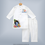 Divine Krishna Flute Feather Illustration Printed Kurta - WHITE - 3 - 6 Months Old (Chest 24", Kurta Length 14'', Waist 19", Pant Length 14")