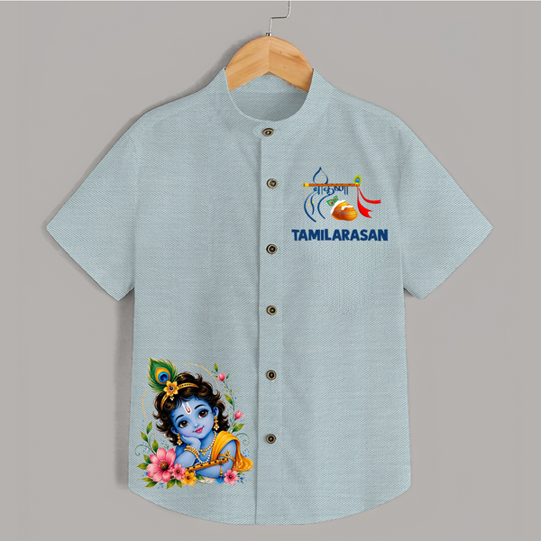 Divine Krishna Flute Feather Illustration Printed Shirt - ARCTIC BLUE - 0 - 6 Months Old (Chest 23")
