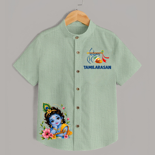 Divine Krishna Flute Feather Illustration Printed Shirt - MINT GREEN - 0 - 6 Months Old (Chest 23")