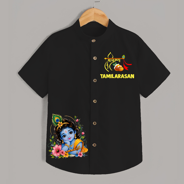Divine Krishna Flute Feather Illustration Printed Shirt - BLACK - 0 - 6 Months Old (Chest 23")