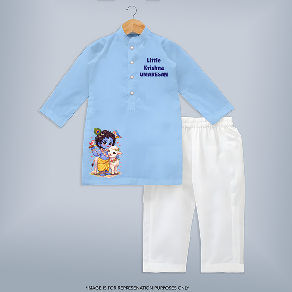 Little Krishna Cow Companion Printed Kurta - BABY BLUE - 3 - 6 Months Old (Chest 24", Kurta Length 14'', Waist 19", Pant Length 14")