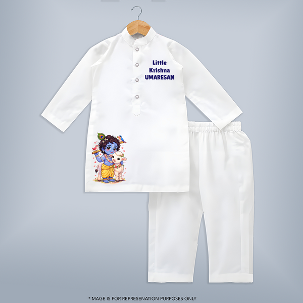Little Krishna Cow Companion Printed Kurta - WHITE - 3 - 6 Months Old (Chest 24", Kurta Length 14'', Waist 19", Pant Length 14")