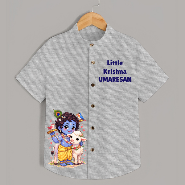 Little Krishna Cow Companion Printed Shirt - GREY - 0 - 6 Months Old (Chest 23")
