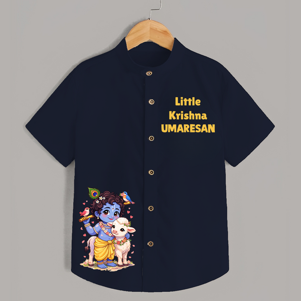 Little Krishna Cow Companion Printed Shirt - NAVY BLUE - 0 - 6 Months Old (Chest 23")
