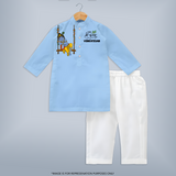 Krishna Swing Celebration Illustration Printed Kurta - BABY BLUE - 3 - 6 Months Old (Chest 24", Kurta Length 14'', Waist 19", Pant Length 14")
