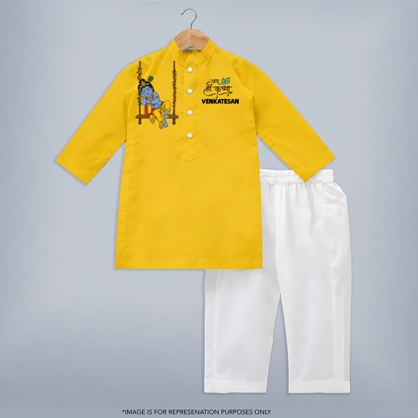 Krishna Swing Celebration Illustration Printed Kurta - CHROME YELLOW - 3 - 6 Months Old (Chest 24", Kurta Length 14'', Waist 19", Pant Length 14")