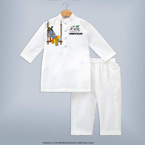 Krishna Swing Celebration Illustration Printed Kurta - WHITE - 3 - 6 Months Old (Chest 24", Kurta Length 14'', Waist 19", Pant Length 14")