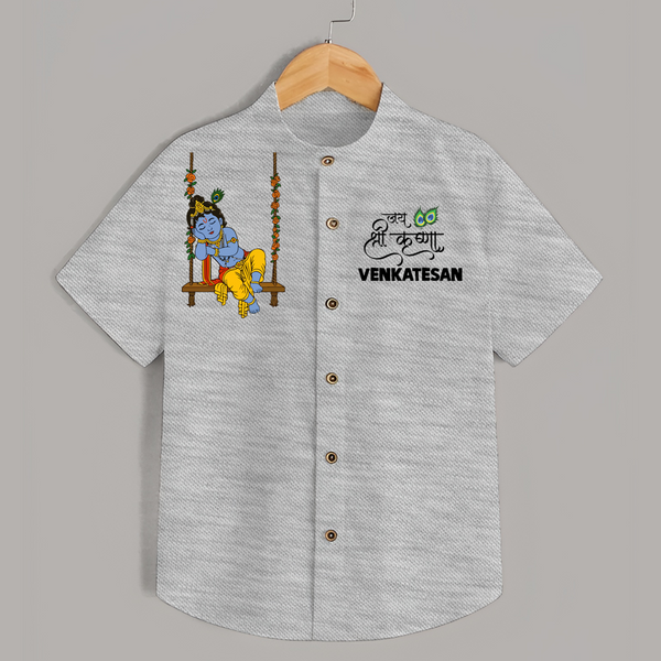 Krishna Swing Celebration Illustration Printed Shirt - GREY - 0 - 6 Months Old (Chest 23")