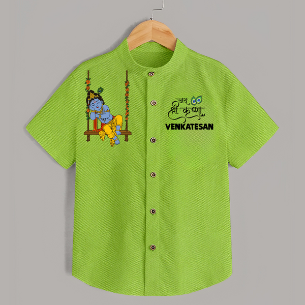 Krishna Swing Celebration Illustration Printed Shirt - LIME GREEN - 0 - 6 Months Old (Chest 23")