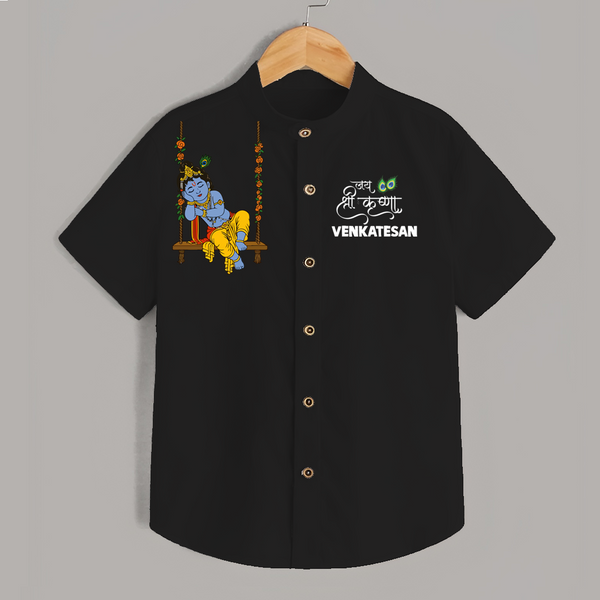 Krishna Swing Celebration Illustration Printed Shirt - BLACK - 0 - 6 Months Old (Chest 23")