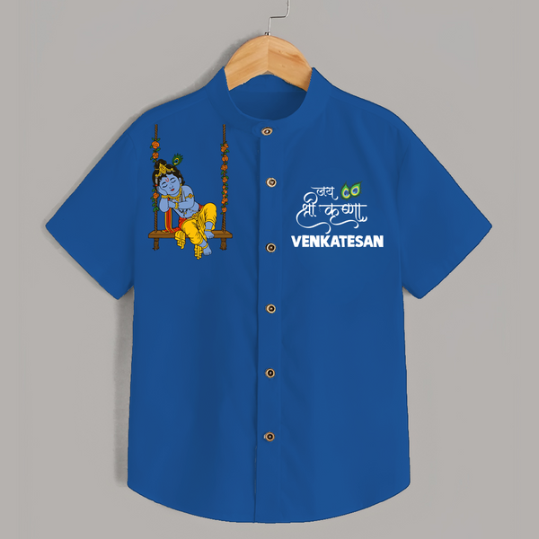 Krishna Swing Celebration Illustration Printed Shirt - COBALT BLUE - 0 - 6 Months Old (Chest 23")