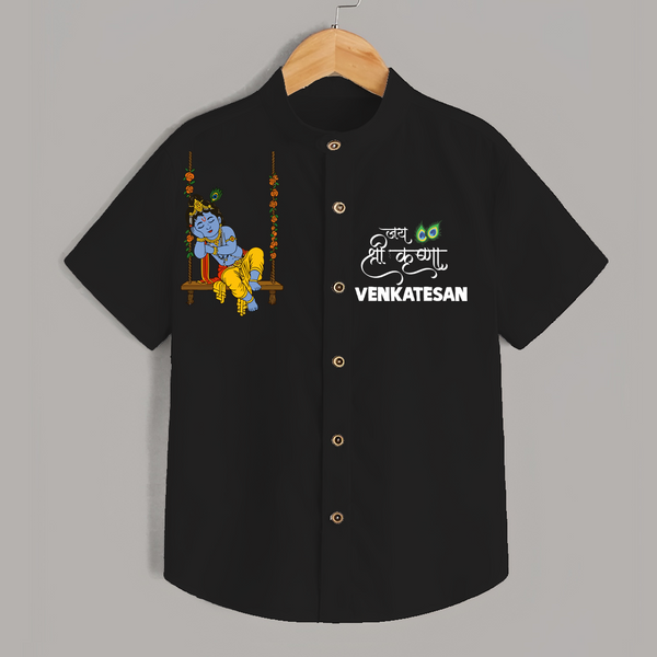 Krishna Swing Celebration Illustration Printed Shirt - NAVY BLUE - 0 - 6 Months Old (Chest 23")