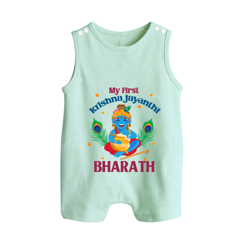 My First Krishna Jayanthi Romper Suit/Sleeveless Romper | Personalized Baby Romper Suit/Sleeveless Romper for Krishna Jayanthi Celebration - MINT GREEN - 0 - 5 Months Old (Chest 18")