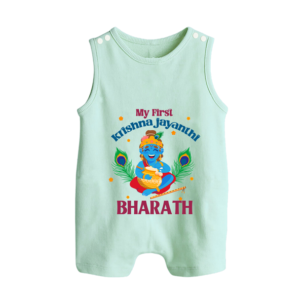My First Krishna Jayanthi Romper Suit/Sleeveless Romper | Personalized Baby Romper Suit/Sleeveless Romper for Krishna Jayanthi Celebration - MINT GREEN - 0 - 5 Months Old (Chest 18")