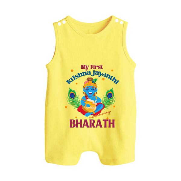 My First Krishna Jayanthi Romper Suit/Sleeveless Romper | Personalized Baby Romper Suit/Sleeveless Romper for Krishna Jayanthi Celebration - PASTEL YELLOW - 0 - 5 Months Old (Chest 18")