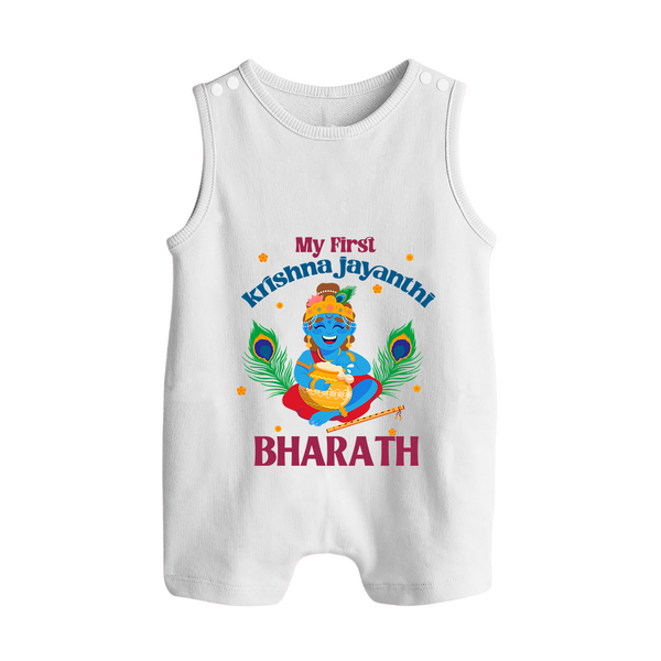 My First Krishna Jayanthi Romper Suit/Sleeveless Romper | Personalized Baby Romper Suit/Sleeveless Romper for Krishna Jayanthi Celebration - WHITE - 0 - 5 Months Old (Chest 18")