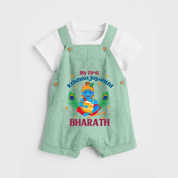 My First Krishna Jayanthi Dungaree Set | Personalized Baby Dungaree Set for Krishna Jayanthi Celebration - MINT GREEN - 0 - 5 Months Old (Chest 18")