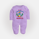 My First Krishna Jayanthi Sleep Suit/Full Sleeve Body Suit | Personalized Baby Sleep Suit/Full Sleeve Body Suit for Krishna Jayanthi Celebration - LILAC - New Born (Chest 7.5")
