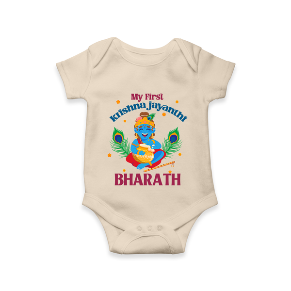 My First Krishna Jayanthi Romper/Onesie | Personalized Baby Romper/Onesie for Krishna Jayanthi Celebration - IVORY - New Born (Chest 14")