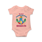 My First Krishna Jayanthi Romper/Onesie | Personalized Baby Romper/Onesie for Krishna Jayanthi Celebration - PEACH - New Born (Chest 14")