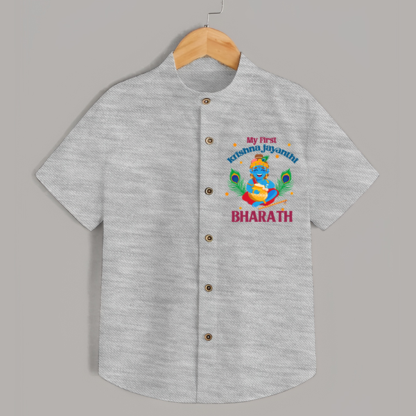 My First Krishna Jayanthi Shirt | Personalized Baby Shirt for Krishna Jayanthi Celebration - GREY - 0 - 6 Months Old (Chest 23")