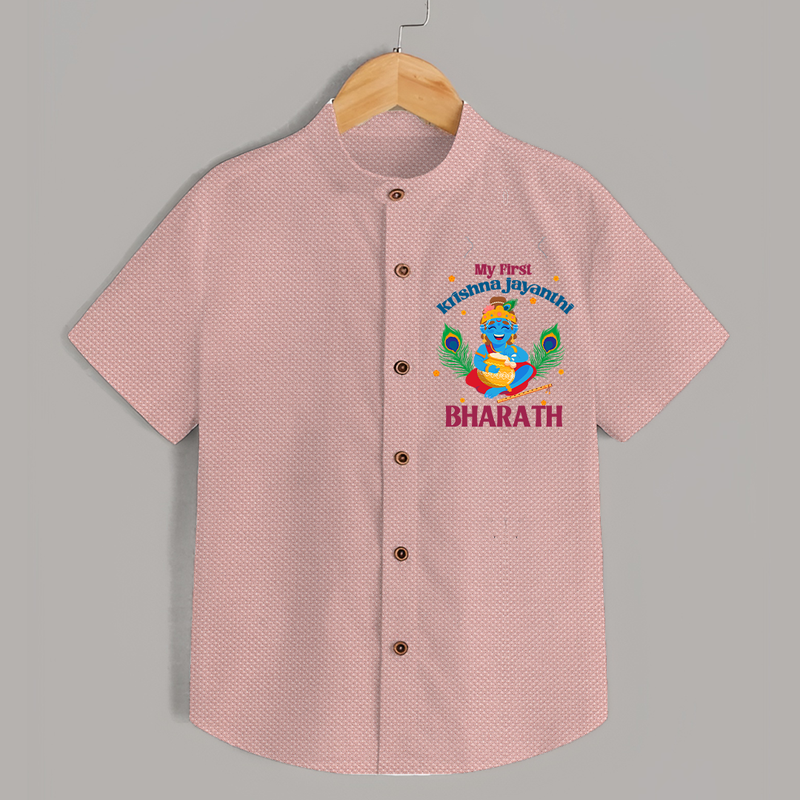 My First Krishna Jayanthi Shirt | Personalized Baby Shirt for Krishna Jayanthi Celebration - PEACH - 0 - 6 Months Old (Chest 23")