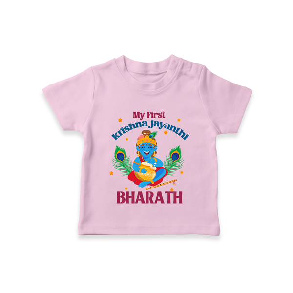My First Krishna Jayanthi T-shirt | Personalized Baby T-shirt for Krishna Jayanthi Celebration - BABY PINK - 0-5 Months Old (Chest 17")