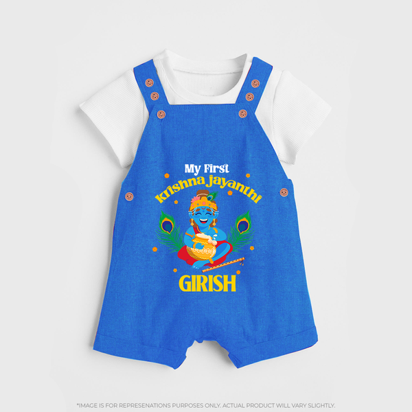 My First Krishna Jayanthi Dungaree Set | Personalized Baby Dungaree Set for Krishna Jayanthi Celebration - COBALT BLUE - 0 - 5 Months Old (Chest 18")