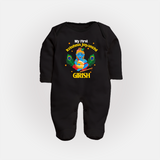 My First Krishna Jayanthi Sleep Suit/Full Sleeve Body Suit | Personalized Baby Sleep Suit/Full Sleeve Body Suit for Krishna Jayanthi Celebration - BLACK - New Born (Chest 7.5")