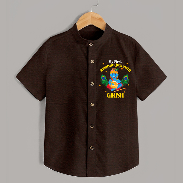 My First Krishna Jayanthi Shirt | Personalized Baby Shirt for Krishna Jayanthi Celebration - CHOCOLATE BROWN - 0 - 6 Months Old (Chest 23")