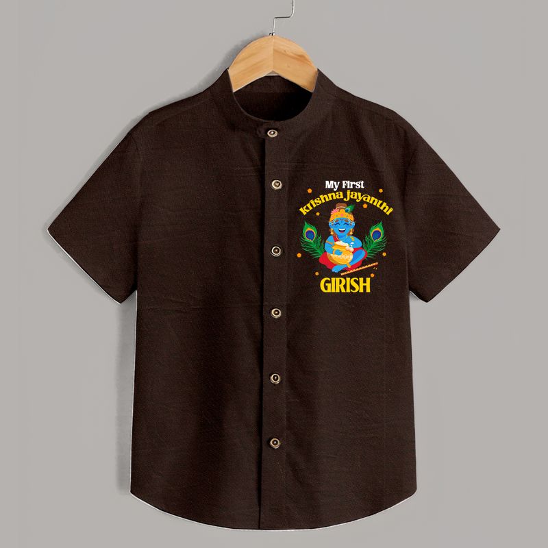 My First Krishna Jayanthi Shirt | Personalized Baby Shirt for Krishna Jayanthi Celebration - CHOCOLATE BROWN - 0 - 6 Months Old (Chest 23")