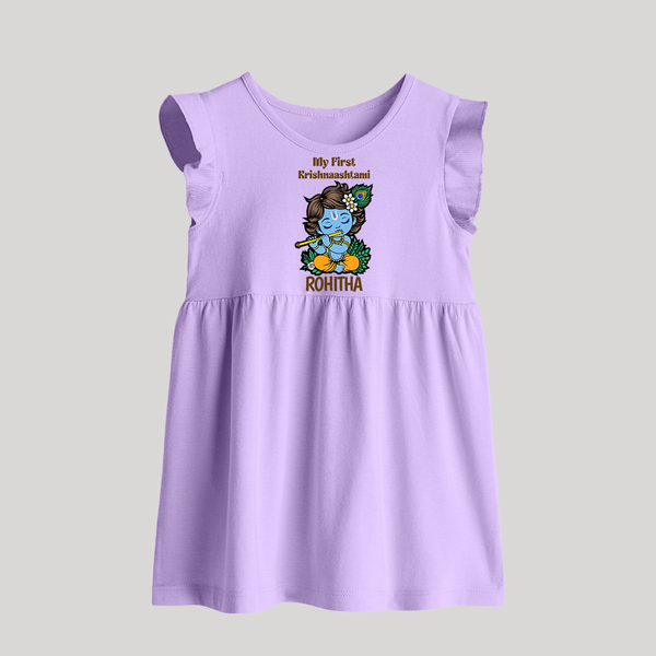My First Krishnashtami Baby Frock | Personalized Baby Frock for Krishnashtami - LILAC - 0 - 3 Months Old (Chest 17")