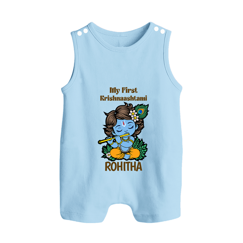 My First Krishnashtami Romper Suit/Sleeveless Romper | Personalized Baby Romper Suit/Sleeveless Romper for Krishnashtami - BABY BLUE - 0 - 5 Months Old (Chest 18")