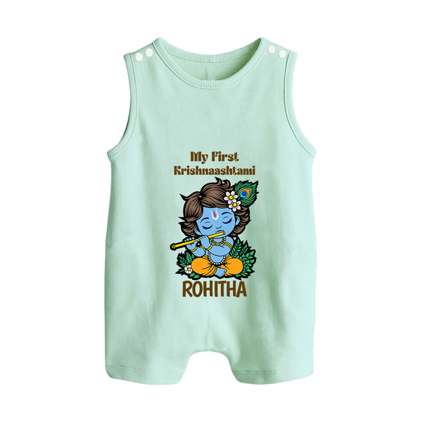My First Krishnashtami Romper Suit/Sleeveless Romper | Personalized Baby Romper Suit/Sleeveless Romper for Krishnashtami - MINT GREEN - 0 - 5 Months Old (Chest 18")